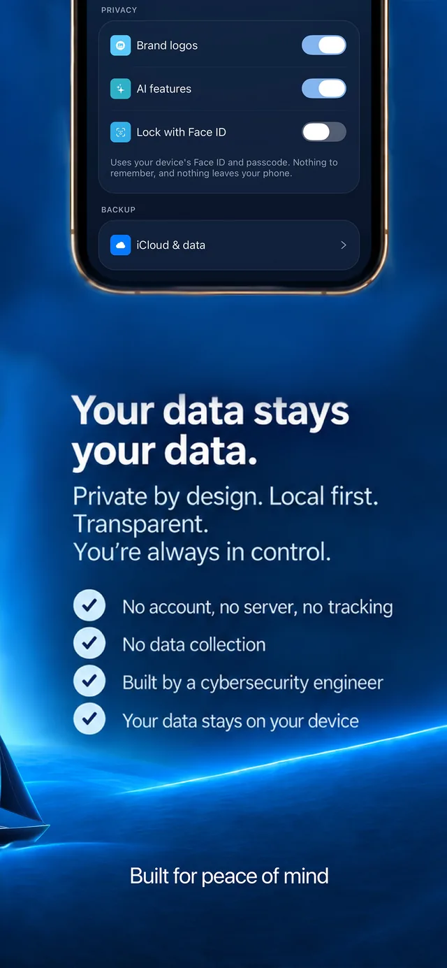 Private by architecture: no account, no server